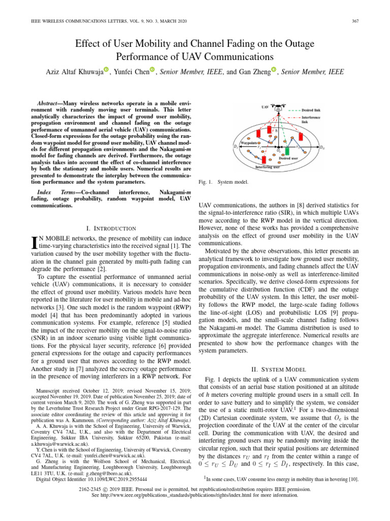 Effect of User Mobility and Channel Fading On The Outage Performance of ...