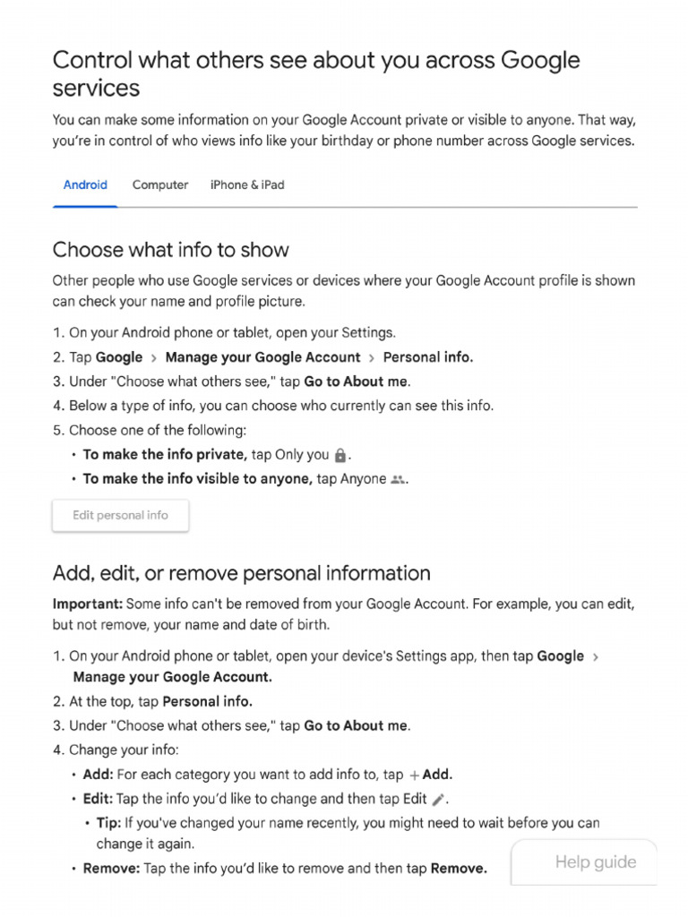 How to change google account personal info pdf