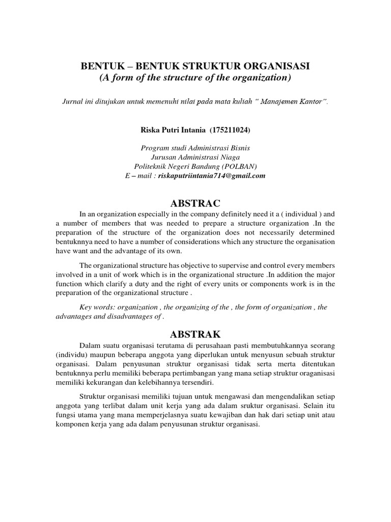 Bentuk Bentuk Dan Struktur Organisasi PD | PDF