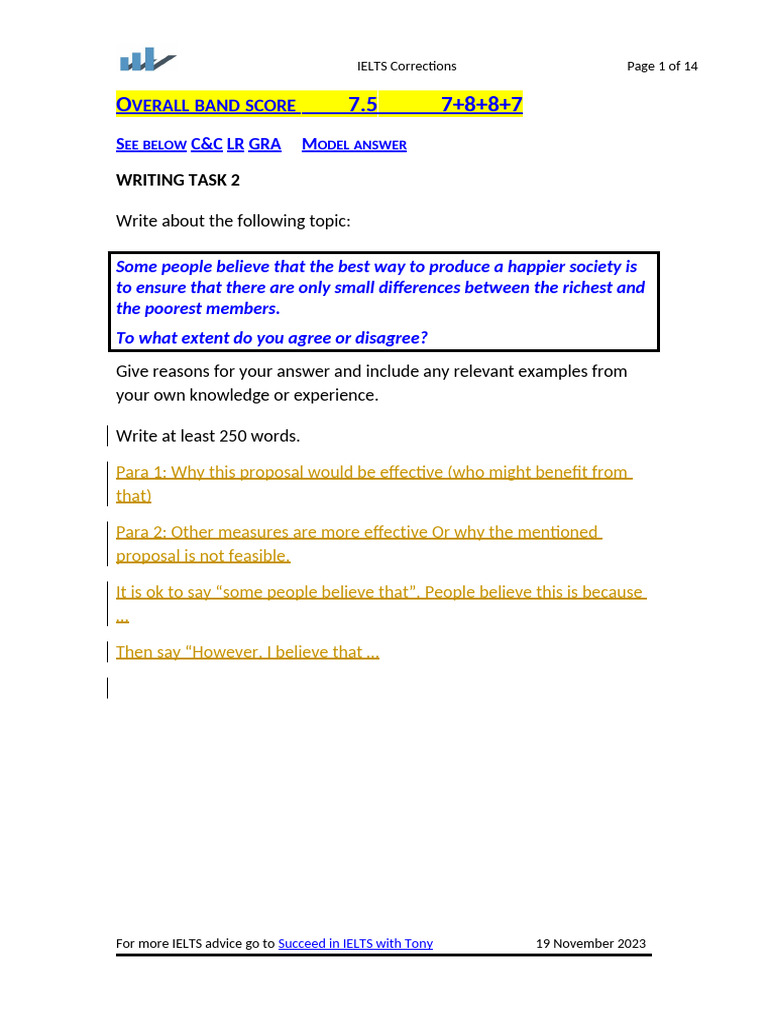 IELTS Writing Task 2 Corrections | PDF | Economic Inequality ...