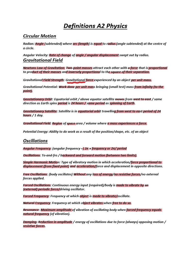 A2-Physics Definitions | PDF