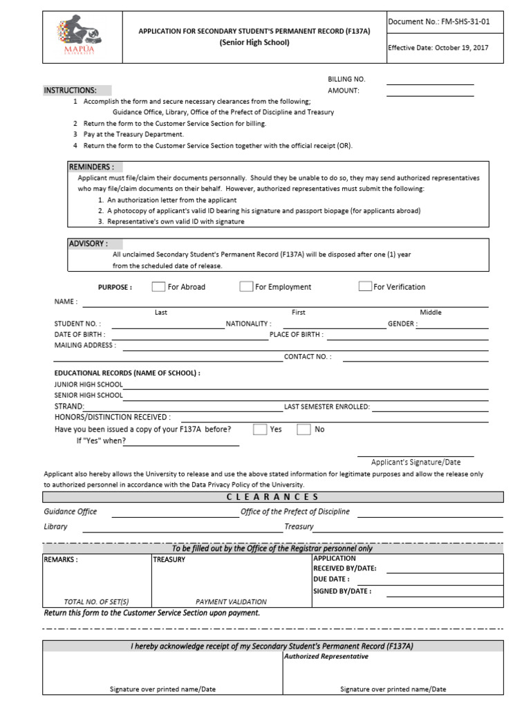 FM Shs 31 01 Application For 137a 1 | PDF