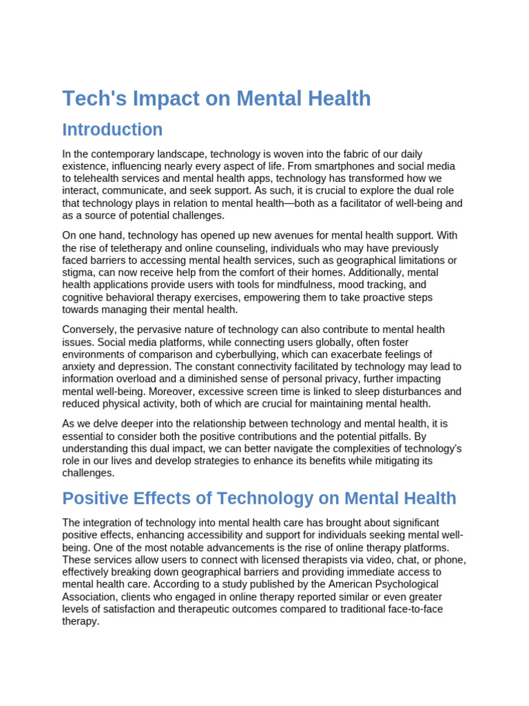 Impact of Technology On Mental Health | PDF