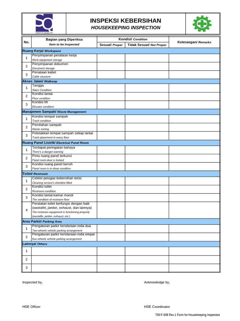 Housekeeping Inspection | PDF