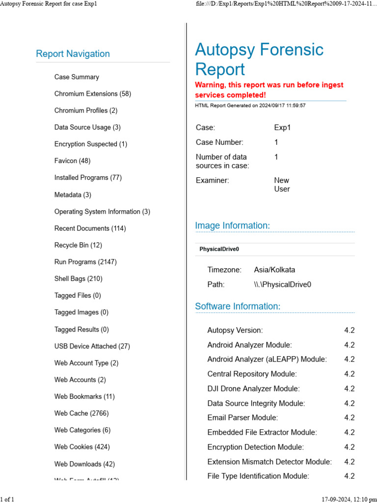 Autopsy Forensic Report For Case Exp1 | PDF