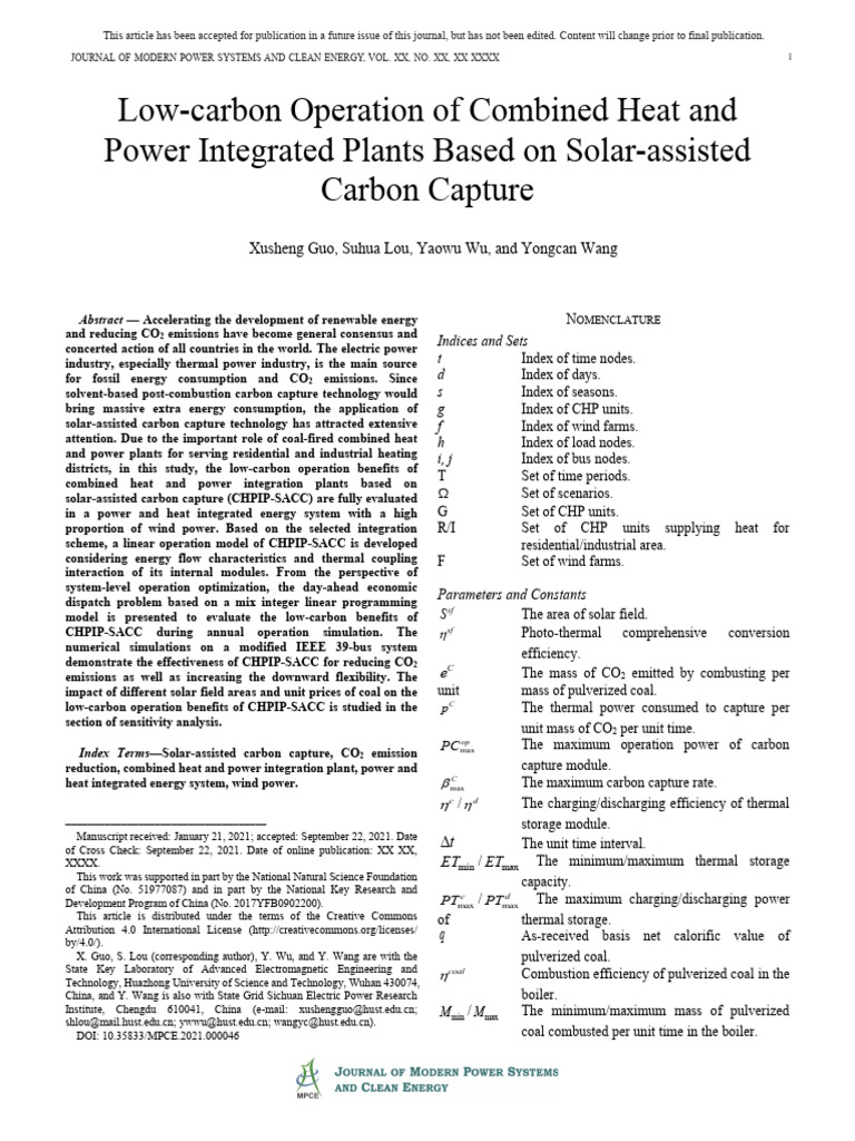Low-Carbon Operation of Combined Heat and Power Integrated Plants Based ...
