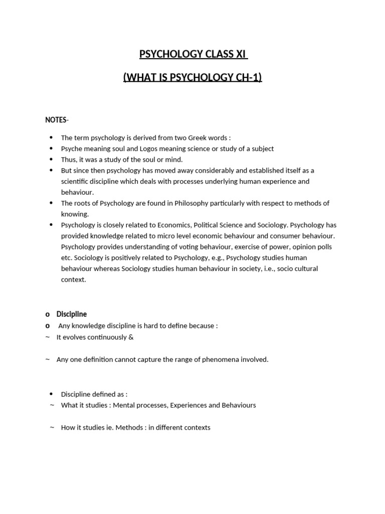 Psycho Class Xi CH1-1 | PDF
