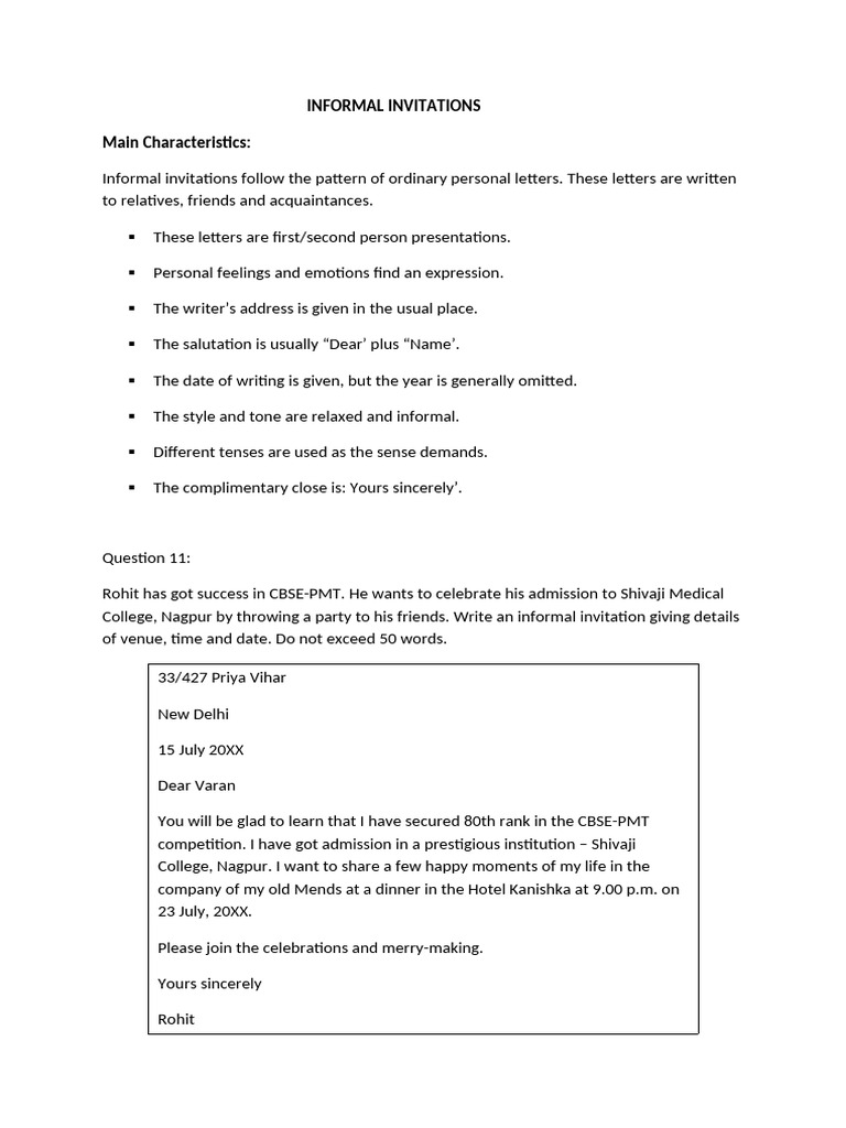 Informal Invitation Guidelines and Examples | PDF