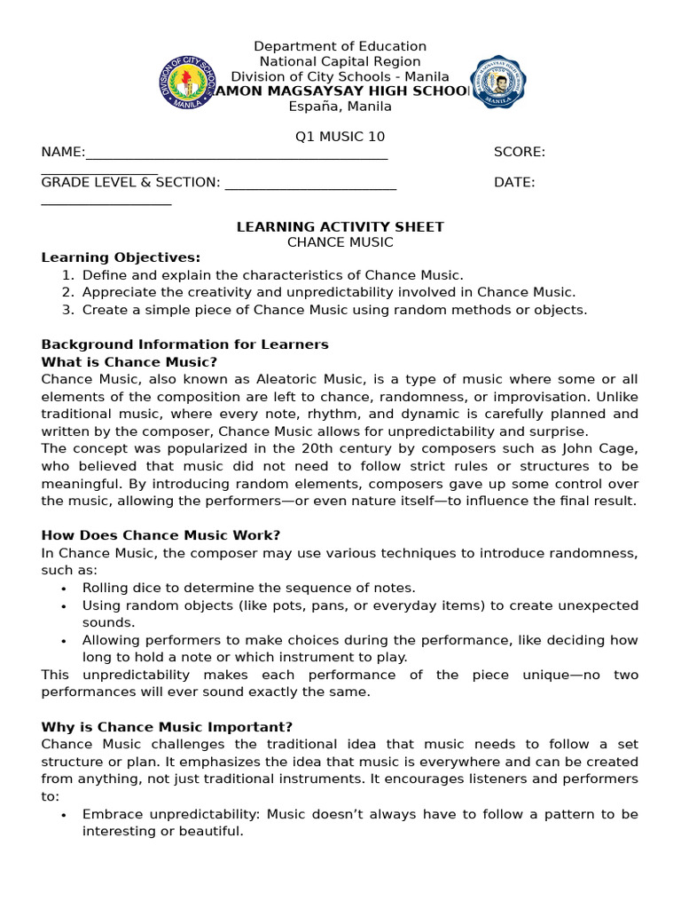 Q1 Las Music - Chance Music | PDF