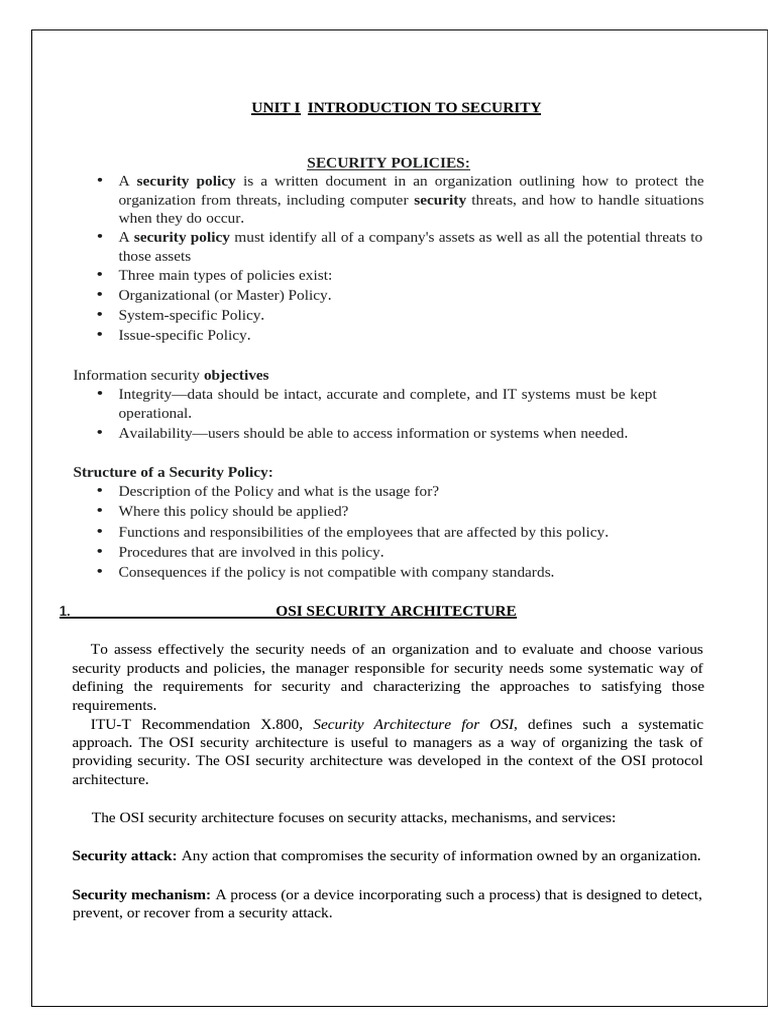 Unit I Introduction To Security | PDF