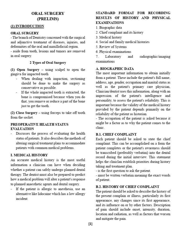 Oral Surgery: Preoperative Evaluation Guide | PDF | Sterilization ...