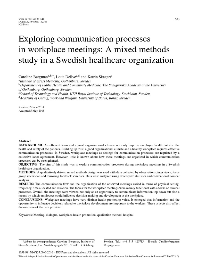 2016 - Exploring Communication Processes in Workplace Meetings | PDF
