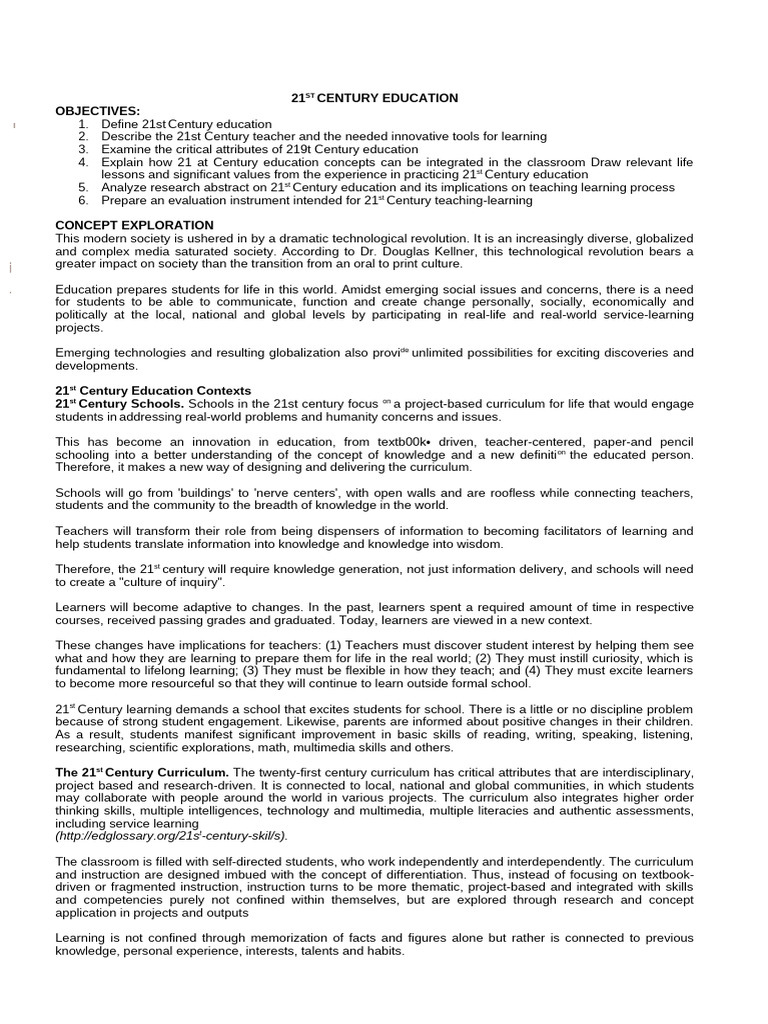 21st Century Education Overview | PDF | Educational Assessment | Learning