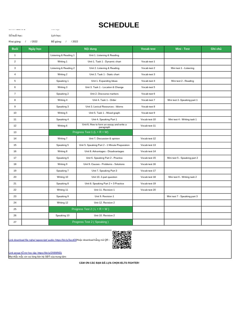 Schedule Ielts b - Version 1.0 (Hiện Hành) | PDF