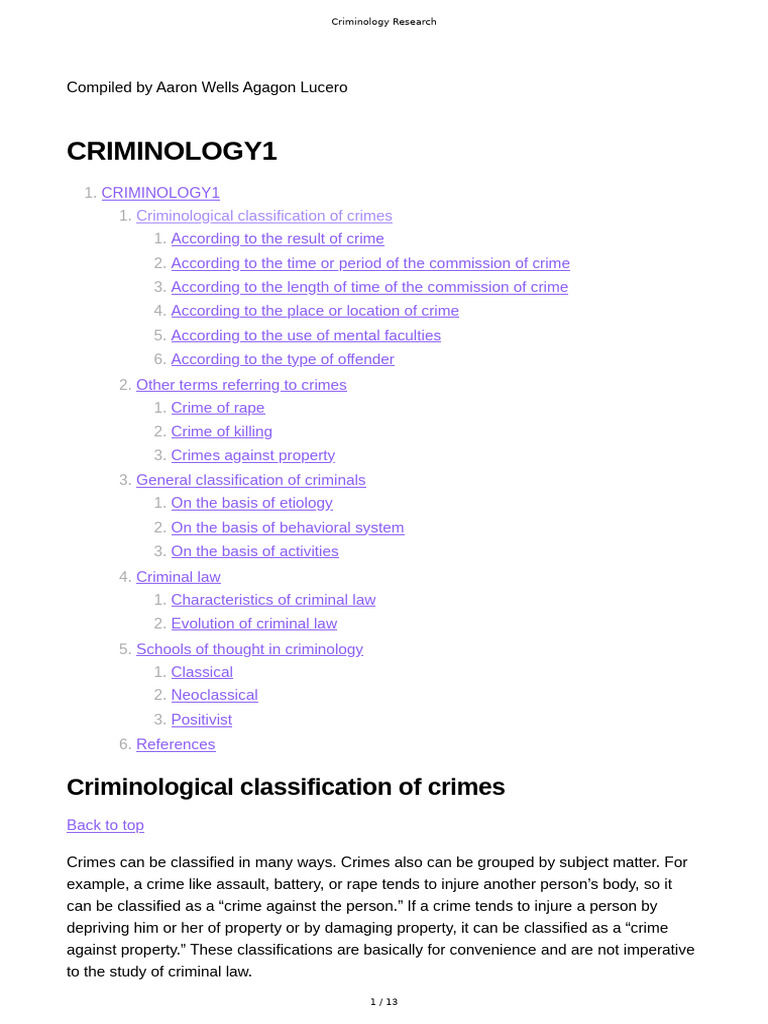 Criminological Classifications of Crimes | PDF | Crimes | Politics
