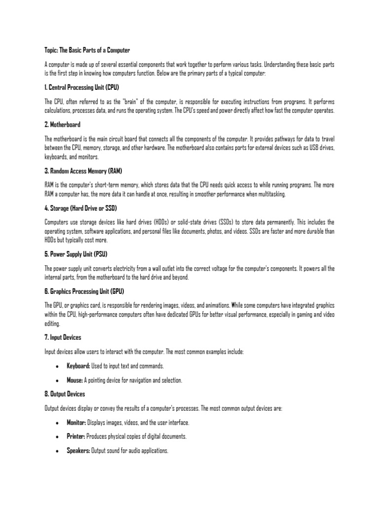 Basic Parts of The Computer | PDF