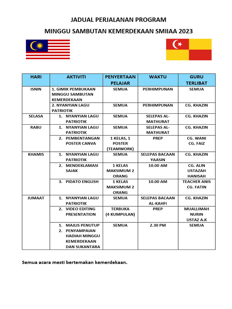 Jadual Perjalanan Program Merdeka Rev.1 | PDF