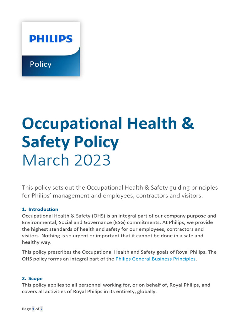 Occupational Health and Safety Policy | PDF