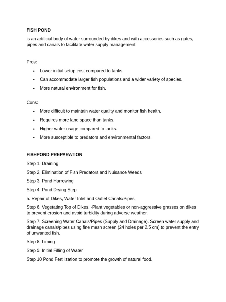 FISH POND and TANK WRITTEN REPORT | PDF | Aquarium | Water