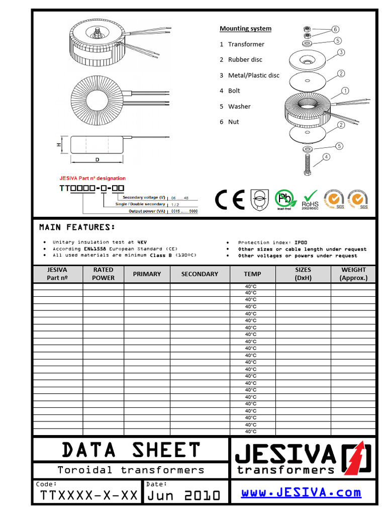 JESIVA Toroidal - Transformers - Datasheet | PDF
