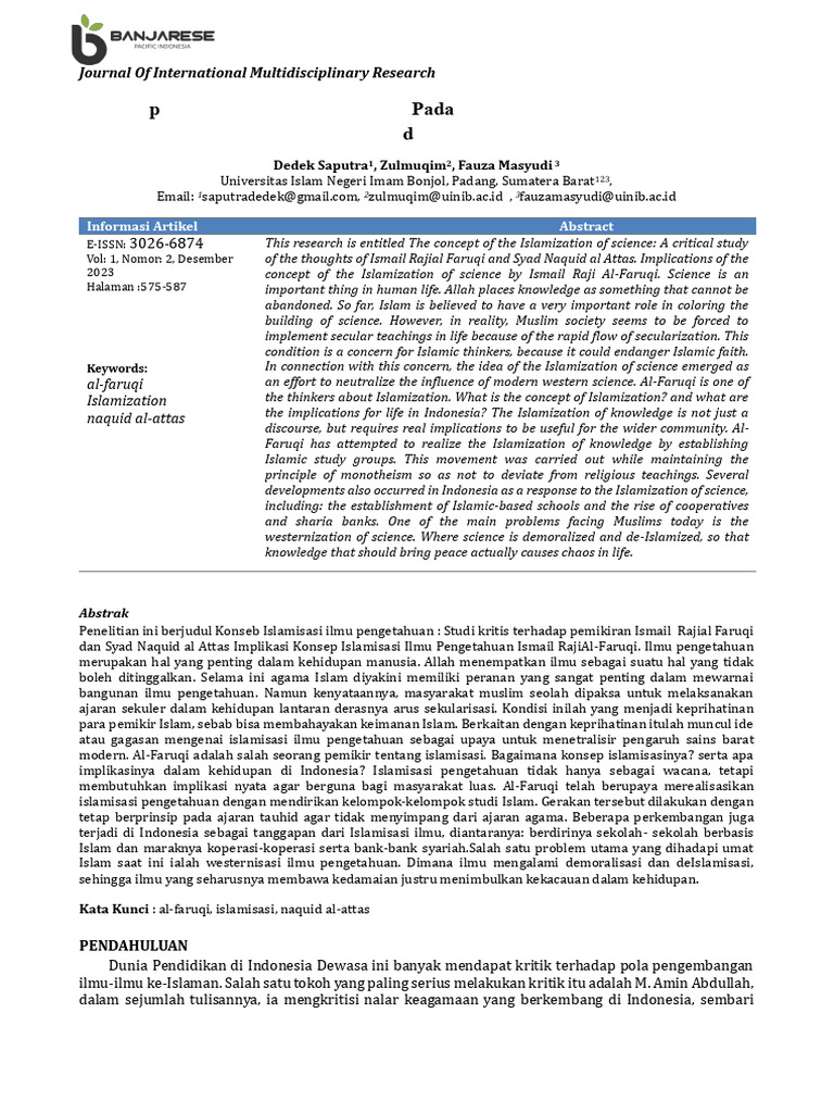 575-587 Konsep Islamisasi Ilmu Pengetahuan Pada Studi Kritis Terhadap ...