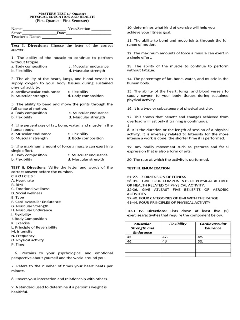 Summatives Test in Pe | PDF