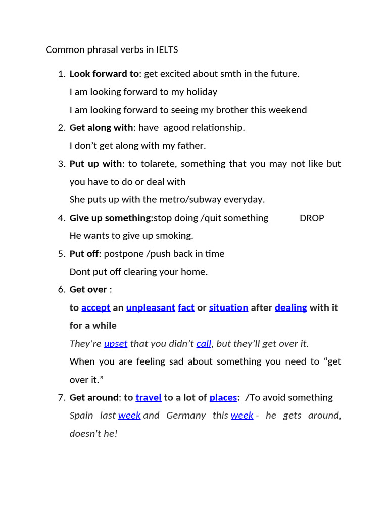 Common Phrasal Verbs in IELTS | PDF