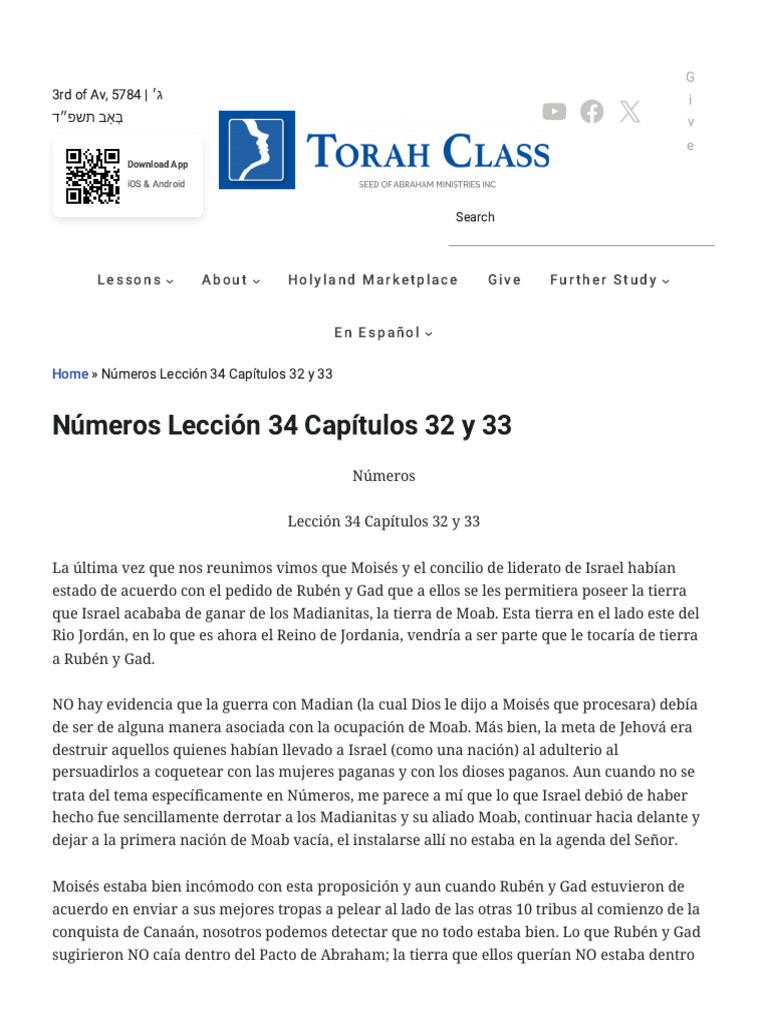 Números Lección 34 Capítulos 32 y 33 - Torah Class | PDF