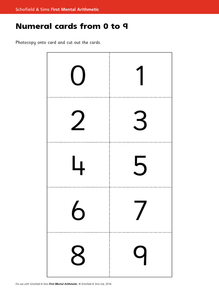 First Mental Arithmetic Maths Facts Number Cards From 0 To 9 | PDF