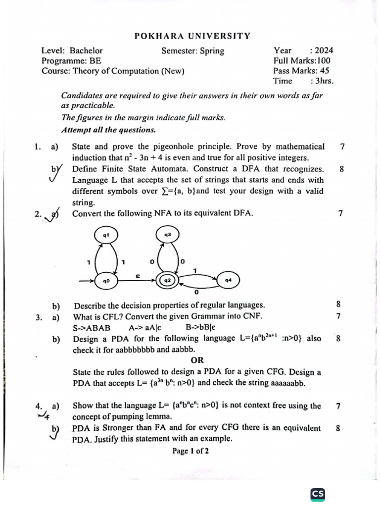 TOC (New) - 4th - Sem 2024 Spring - Regular | PDF