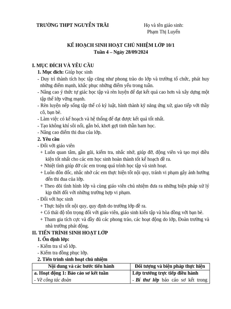 Kế hoạch SHCN tuần 4 | PDF