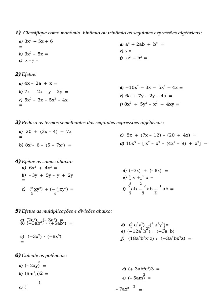 1 Lista de Exercícios - Polinômios | PDF