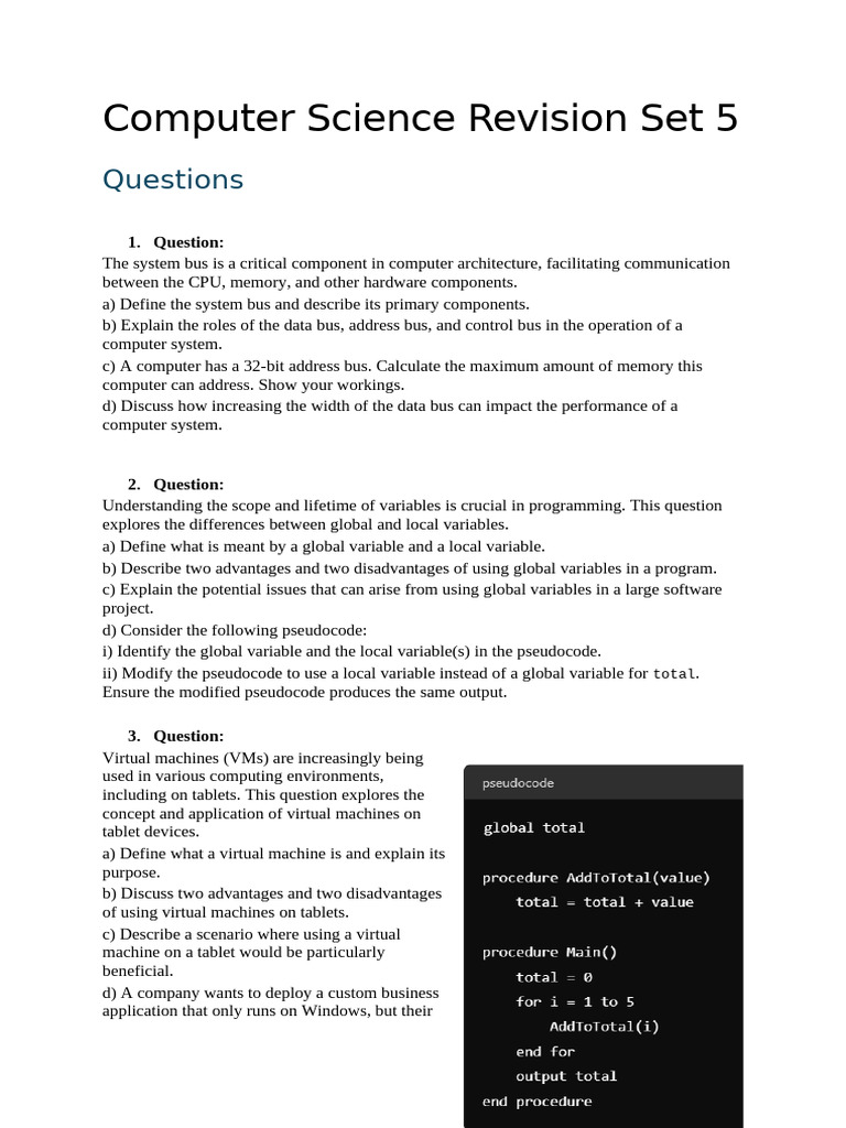 Computer Science Revision Set 5 1 | PDF