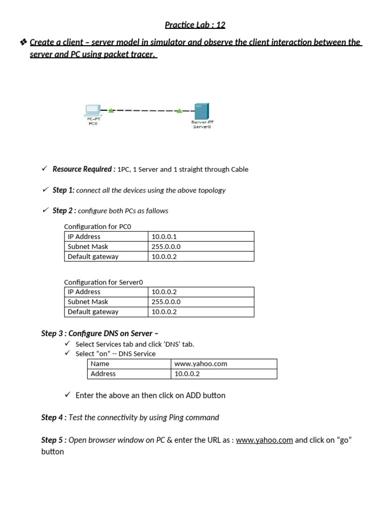 Practice Lab: 12 Create A Client - Server Model in Simulator and ...
