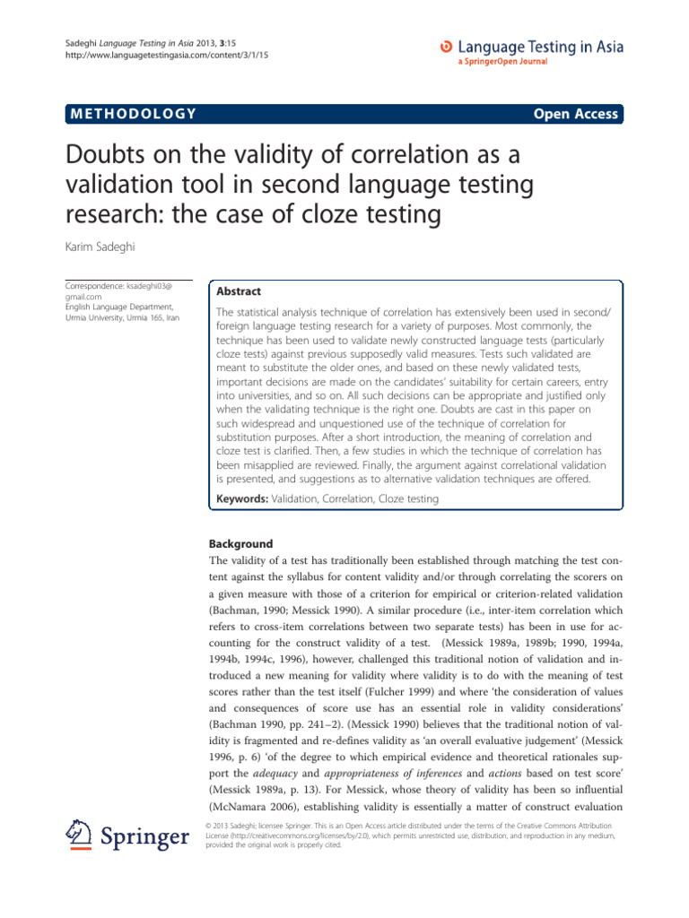 Doubts On The Validity of Correlation As A Validation Tool in Second ...