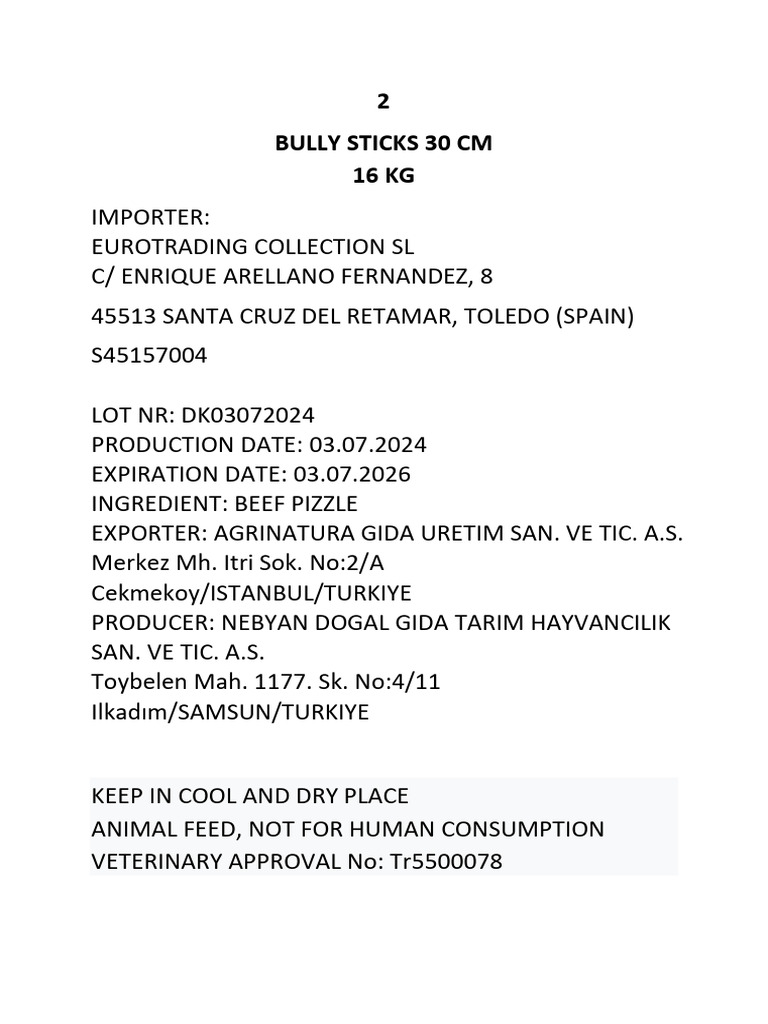 2 Bully Sticks 30 CM 16 KG | PDF