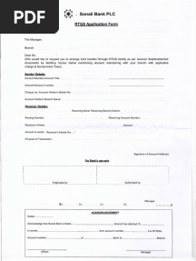 RTGS Form Sonali Bank