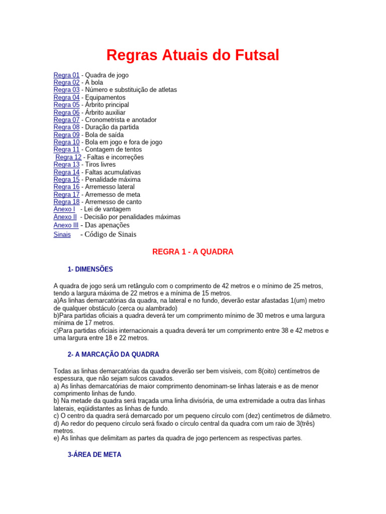 Regras Atuais Do Futsal | PDF