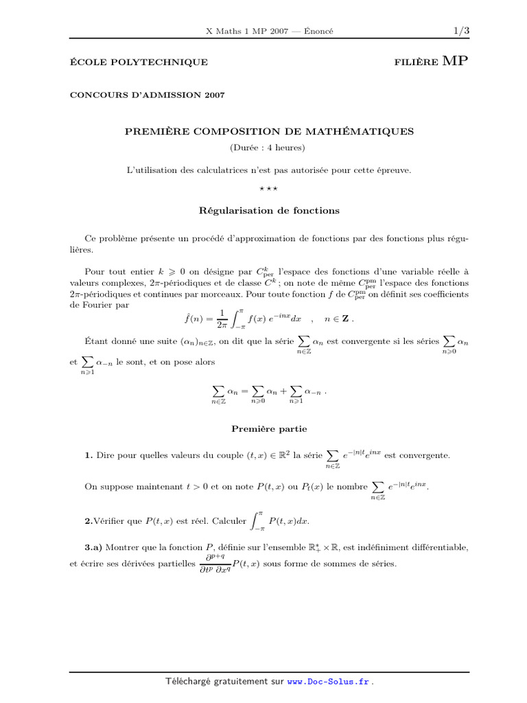 Maths 1 MP X 2007 | PDF