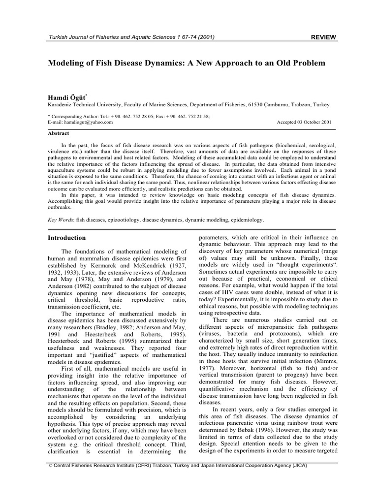 Modeling of Fish Disease Dynamics - A New Approach To An Old Problem ...
