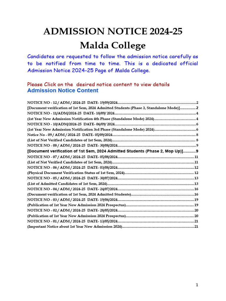 2024-25 MC Ug Admission Notice | PDF