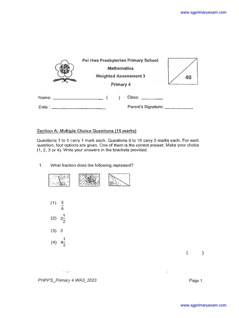 2023-P4-Maths-Weighted Assessment 3-Pei Hwa | PDF | Tests | Evaluation ...