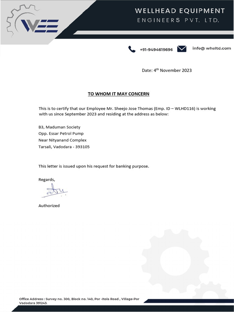 HR Letter For Address Proof | PDF
