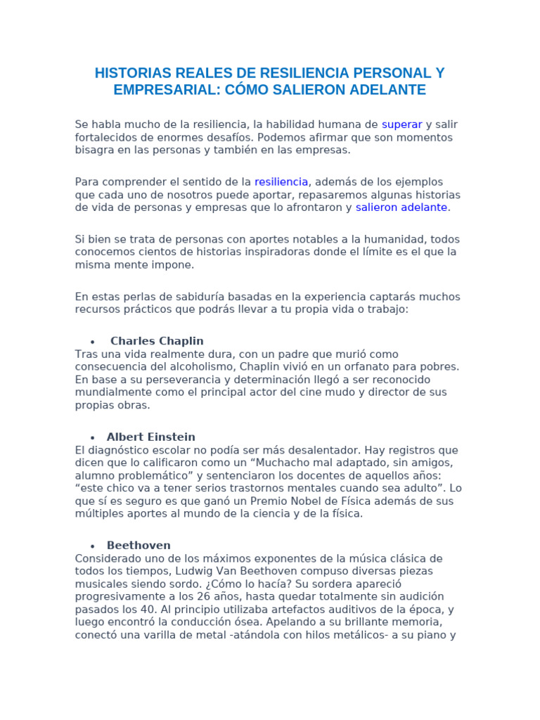 Historias Reales de Resiliencia Personal y Empresarial | PDF