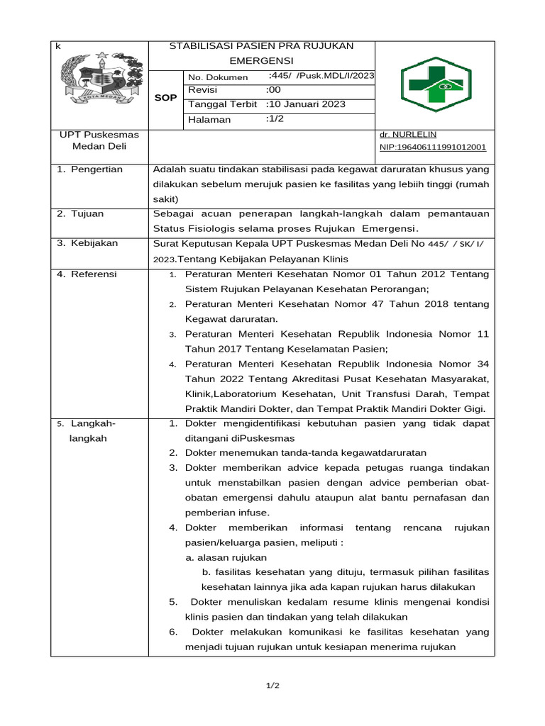 3.3. 1, C.sop - Stabilisasi Pasien Rujuk | PDF