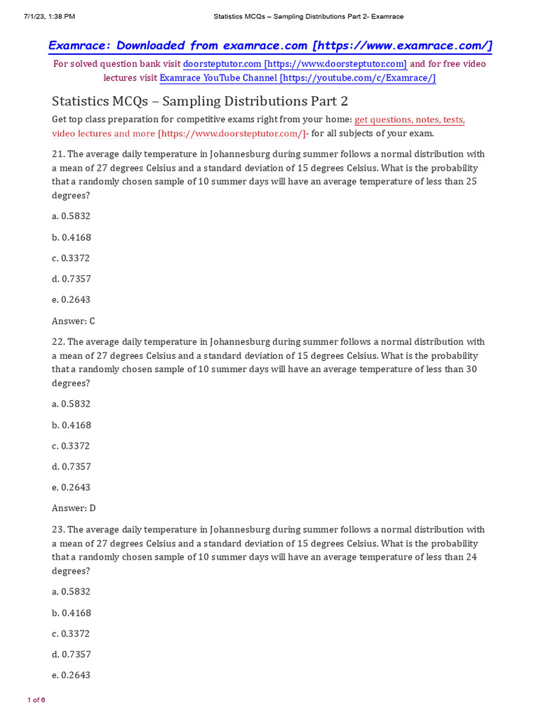 Sampling Distributions Part 2 Pdf