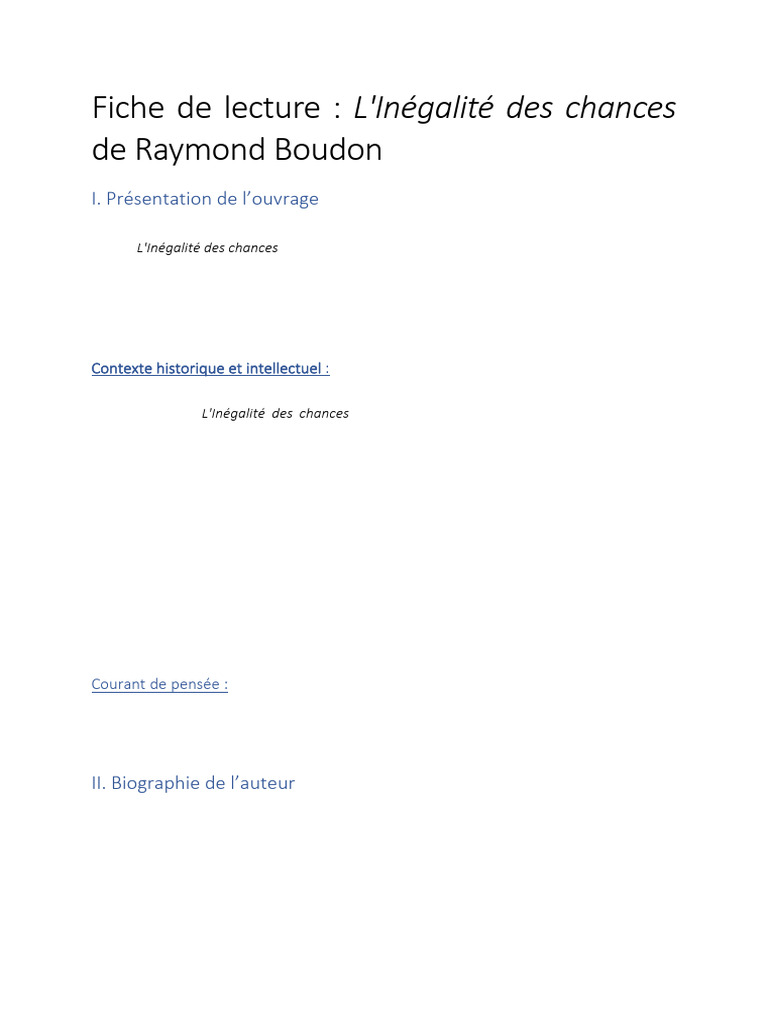 Boudon : Inégalités des chances expliquées | PDF | Sociologie ...