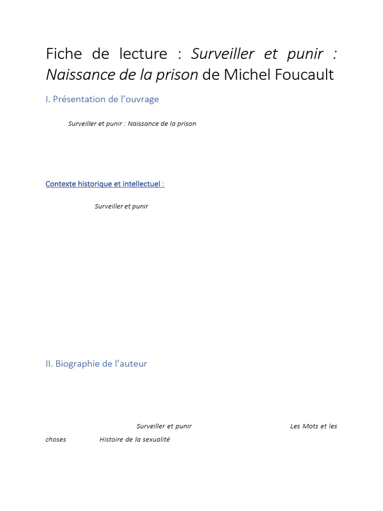 Fiche de lecture : Surveiller et punir | PDF | Michel Foucault ...