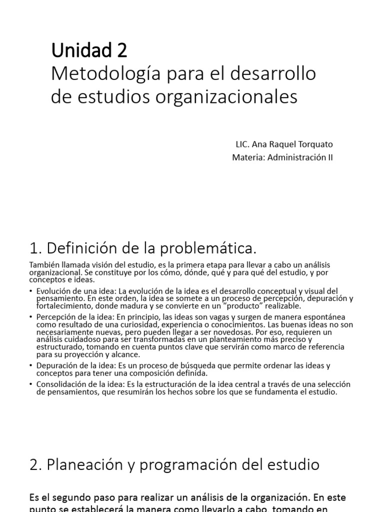 Unidad 2 Metodología para El Desarrollo de Estudios Organizacionales | PDF