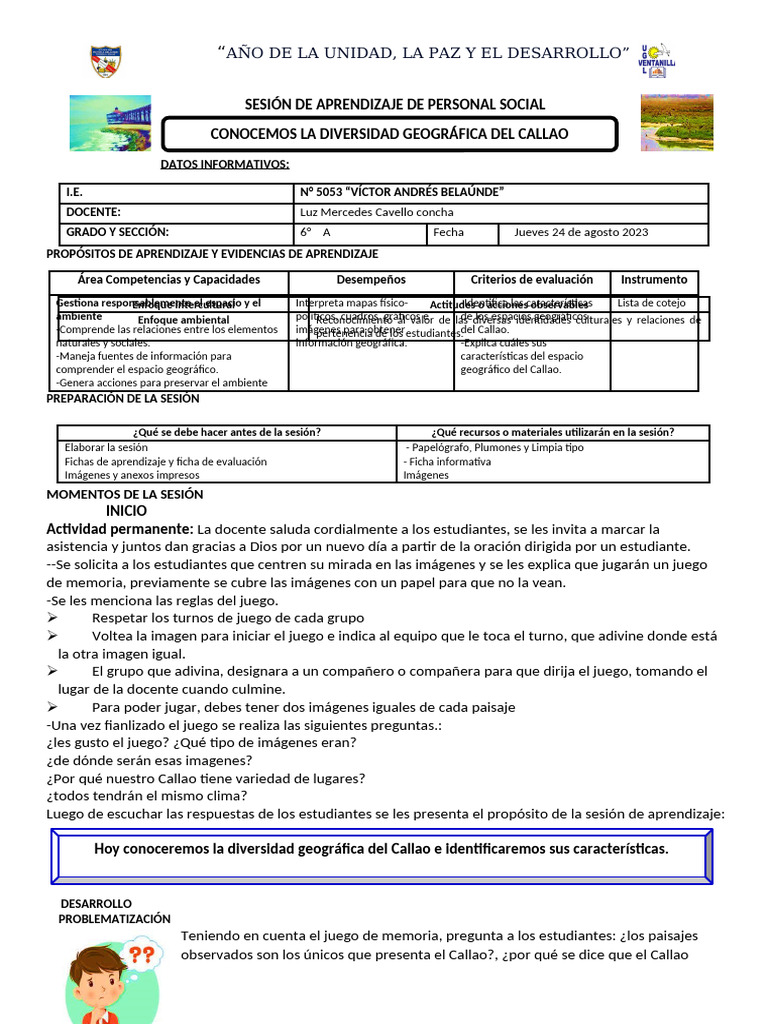 SESIÓN DE APRENDIZAJE DE PERSONAL SOCIAL 24de agosto | PDF